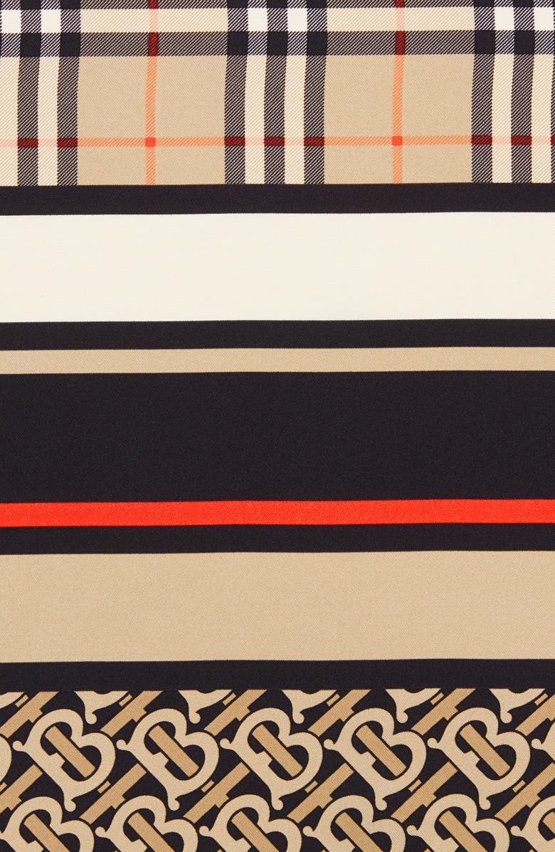 Burberry Monogram, Icon Stripe & Check Print Silk Scarf, Alternate, color,