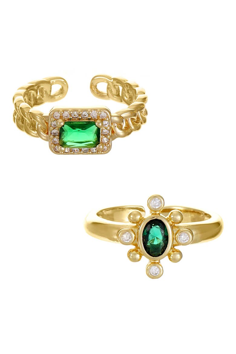 Set of 2 Cubic Zirconia Adjustable Rings, Main, color, GREEN