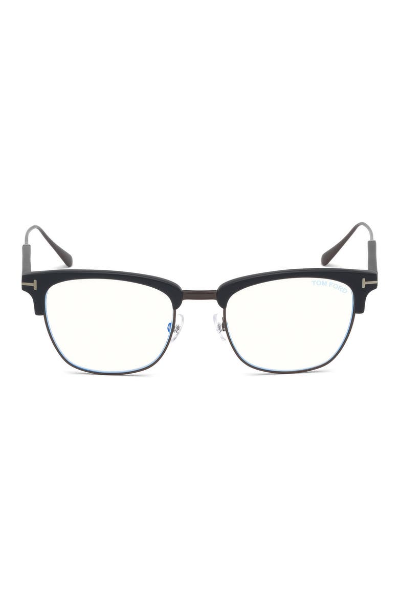 52mm Geometric Blue Light Blocking Optical Glasses, Main, color, BLACK RUTHENIUM / BLUE BLOCK