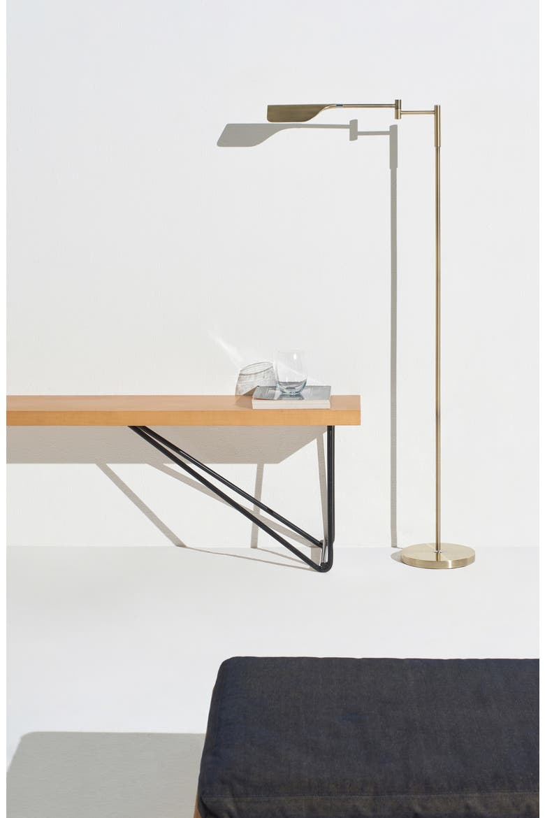 Leaf 53" Industrial LED Task Floor Lamp with Metal Empire Shade, 3-Way Dimming, Alternate, color, BRASS