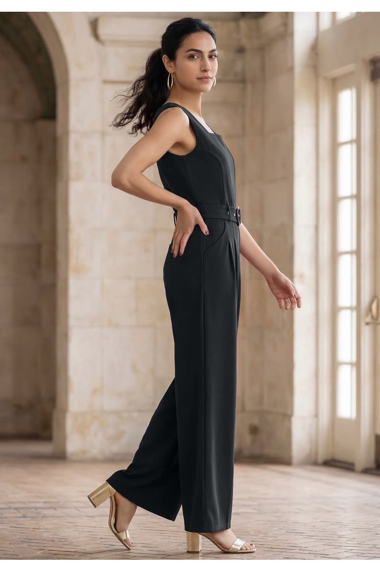 Sleeveless Wide Leg Crepe Jumpsuit, Alternate, color, BLACK