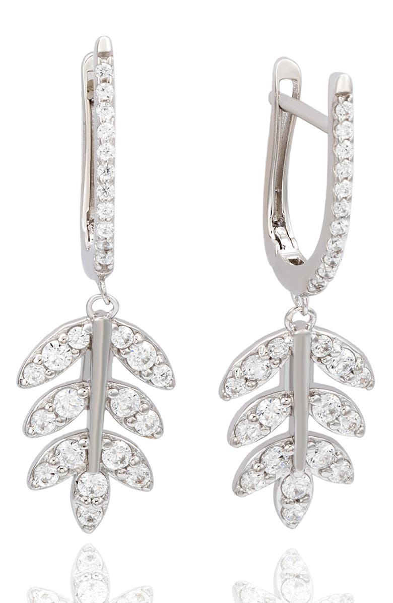 SUZY LEVIAN Cubic Zirconia Feather Drop Huggie Hoop Earrings, Main, color, White