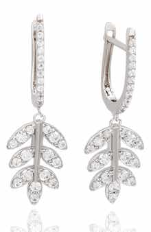 SUZY LEVIAN Cubic Zirconia Feather Drop Huggie Hoop Earrings