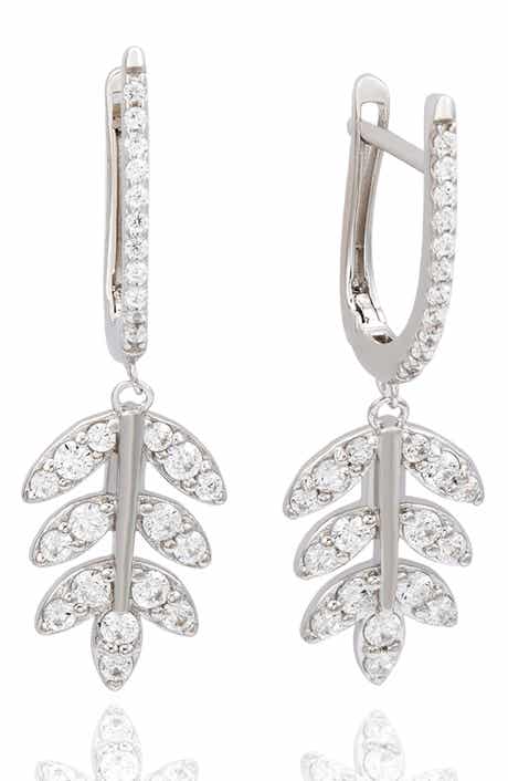 SUZY LEVIAN Cubic Zirconia Feather Drop Huggie Hoop Earrings