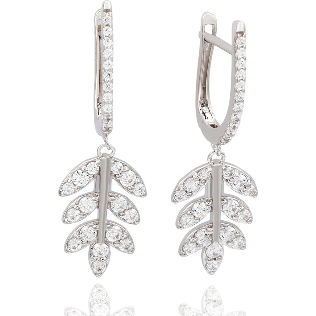 Suzy Levian Cubic Zirconia Feather Drop Huggie Hoop Earrings In Neutral