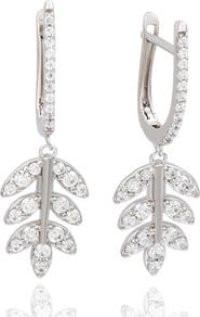 SUZY LEVIAN Cubic Zirconia Feather Drop Huggie Hoop Earrings
