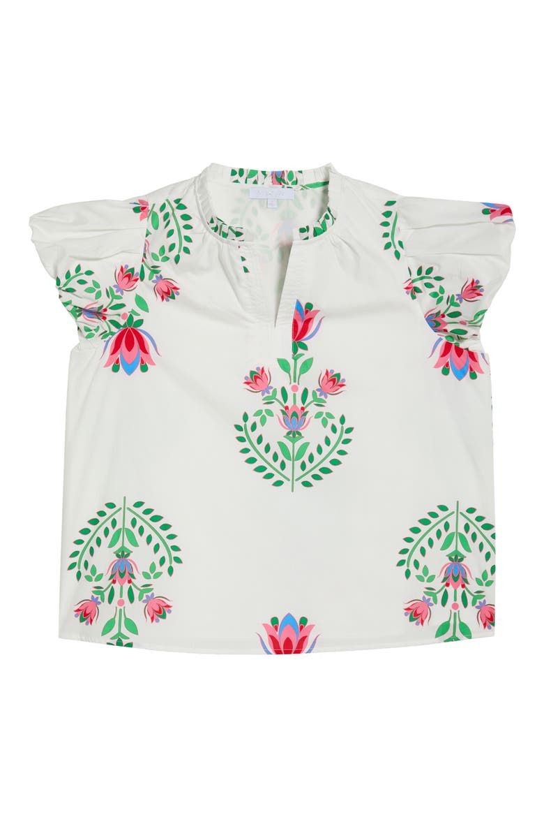 Keni Split Neck Floral Print Cotton Top, Alternate, color, WHITE-GREEN-MULTI