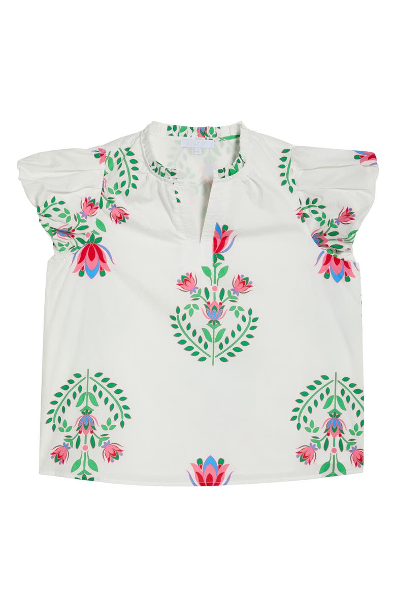 SUGARLIPS Keni Split Neck Floral Print Cotton Top, Alternate, color, White-Green-Multi
