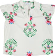 SUGARLIPS Keni Split Neck Floral Print Cotton Top
