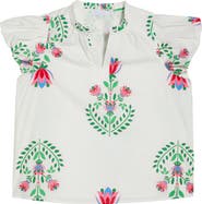 SUGARLIPS Keni Split Neck Floral Print Cotton Top