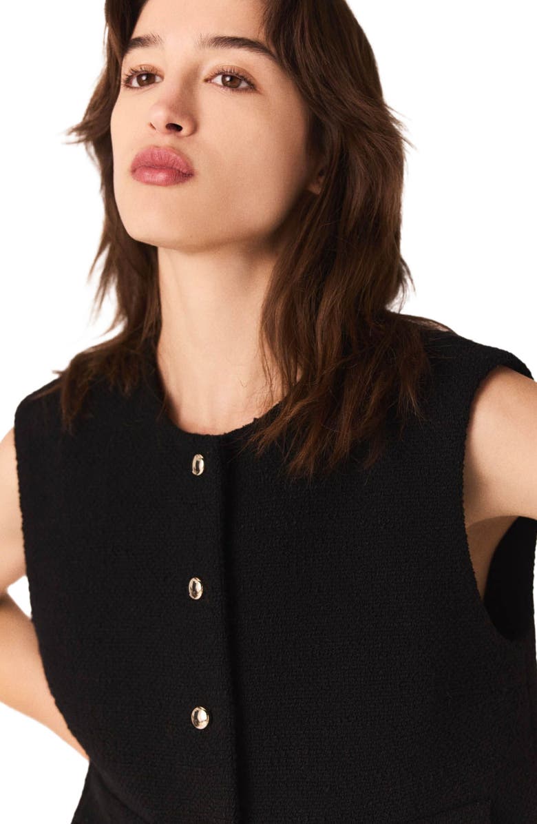 maje Tweed top with removable collar, Alternate, color, Black