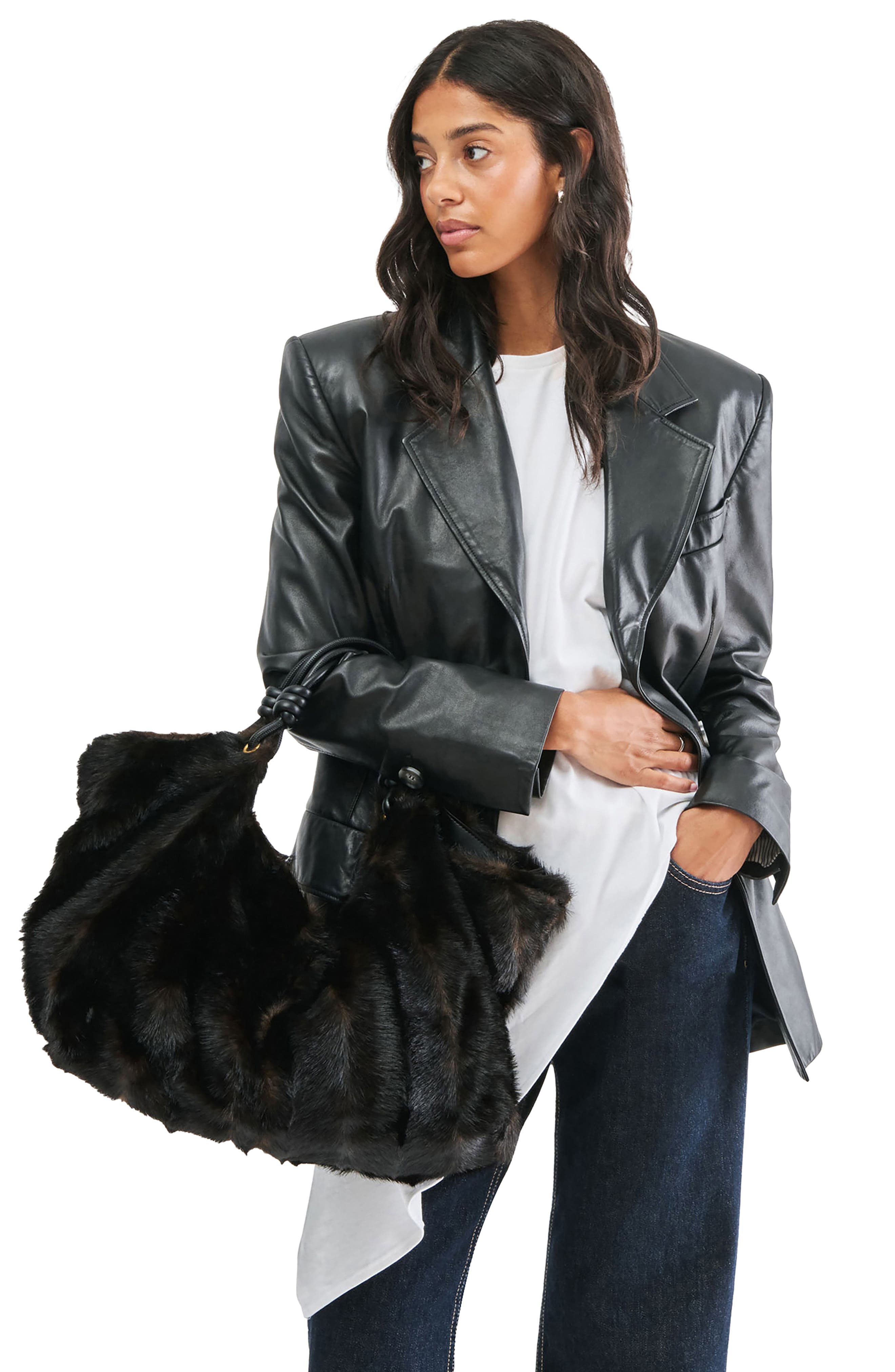 Lilee Faux Fur Hobo Bag, Alternate, color, BLACK/ BROWN