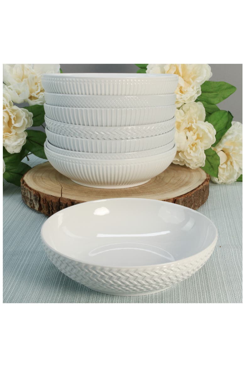 Set of 8 Assorted Textured Pasta Bowls, Alternate, color, WHITE