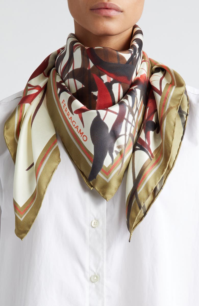 FERRAGAMO Leopard Print Square Silk Scarf, Alternate, color, 