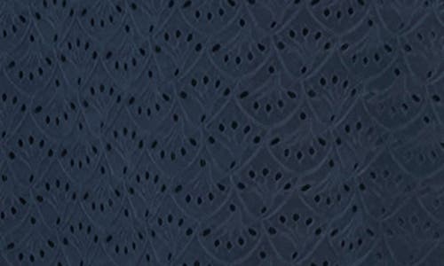 London Times Eyelet Keyhole Long Sleeve A-line Dress In Navy