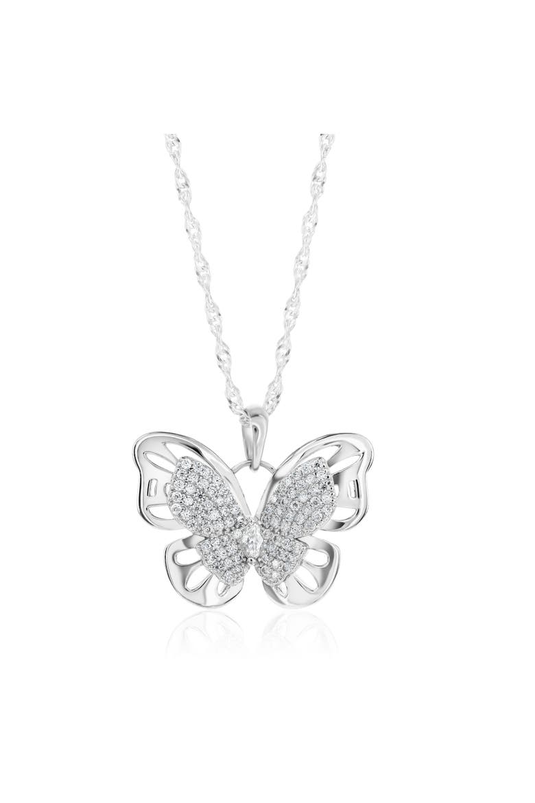 Sterling Silver Moissanite Large Butterfly Necklace, Main, color, Silver