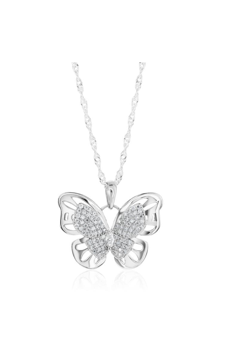 Donatello Gian Sterling Silver Moissanite Large Butterfly Necklace, Main, color, Silver