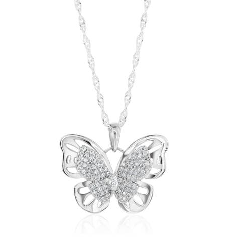 Sterling Silver Moissanite Large Butterfly Necklace