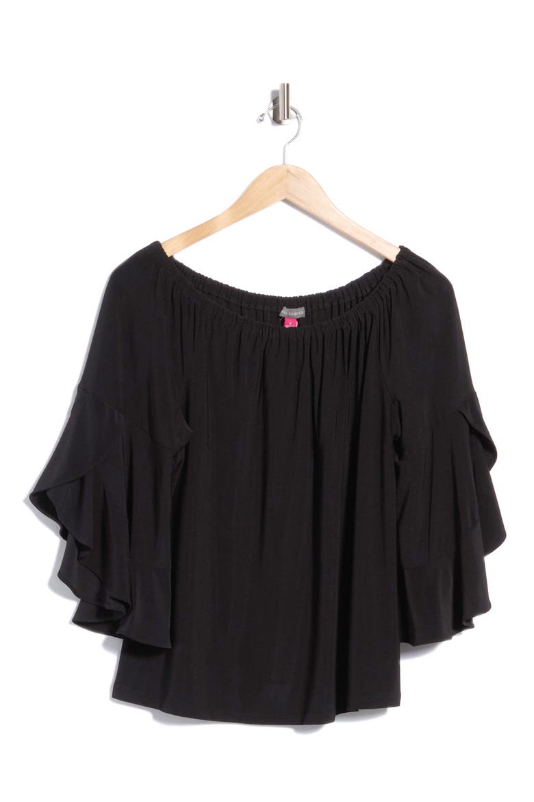 Tiered Sleeve Off the Shoulder Top, Main, color, RICH BLACK