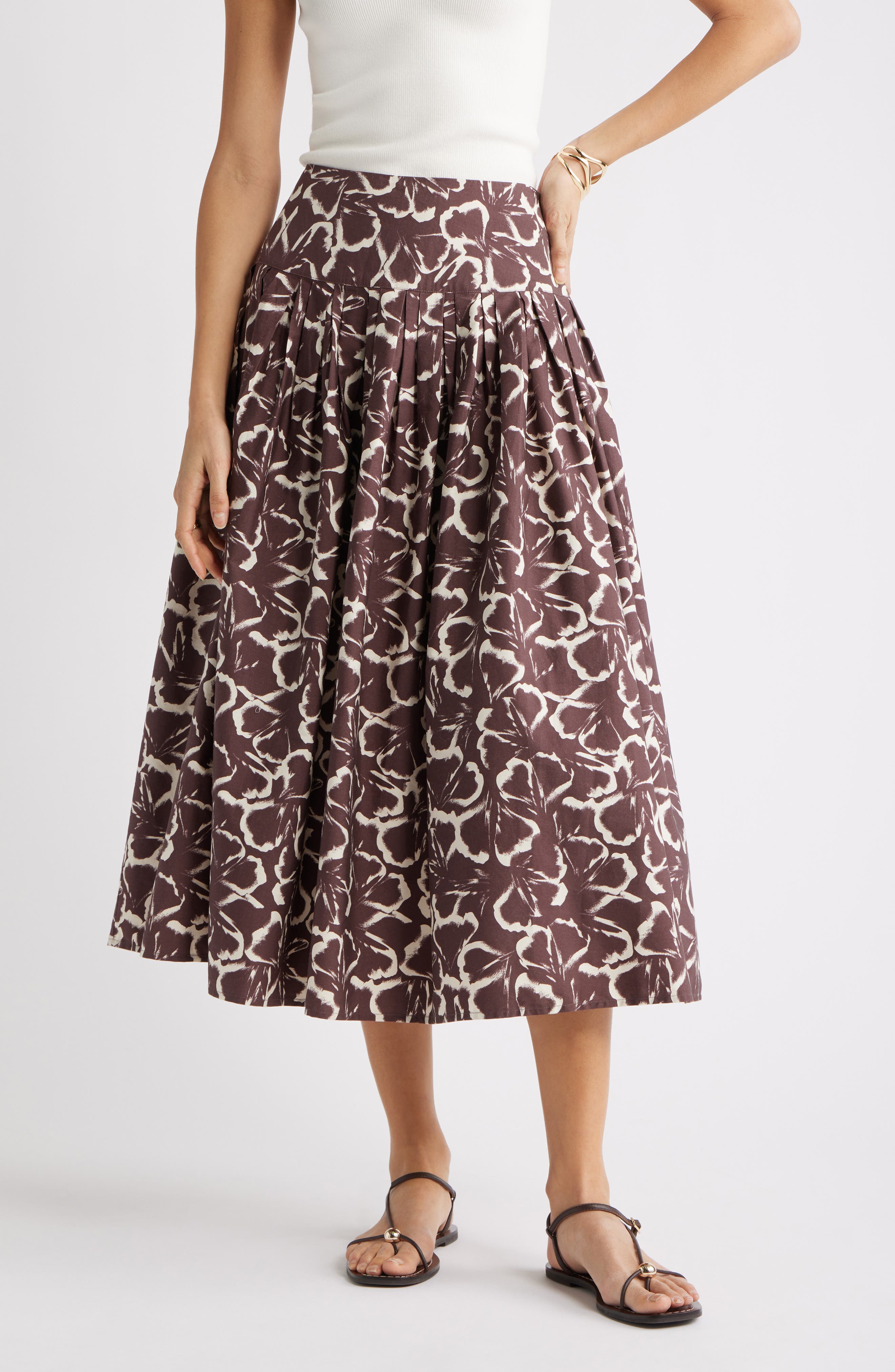 Pleated Cotton Poplin Skirt