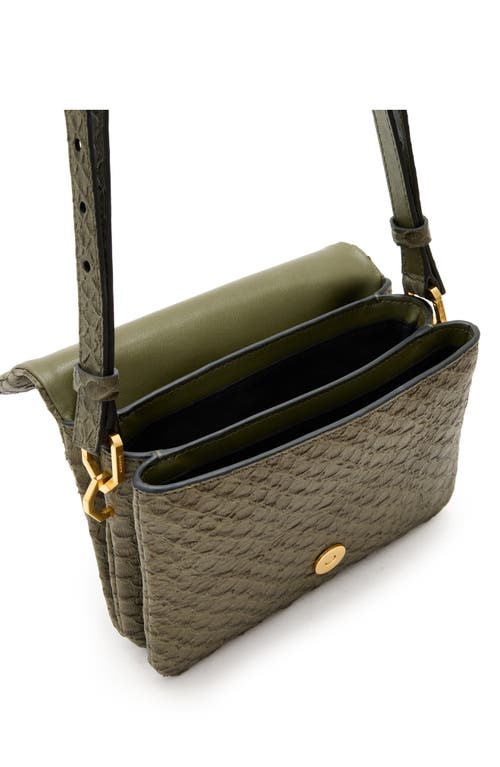 Shop Allsaints Jupiter Snake Embossed Leather Crossbody Bag In Military Green