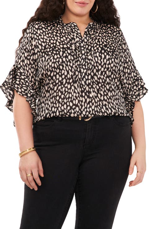 Ruffle Sleeve Satin Top (Plus Size)