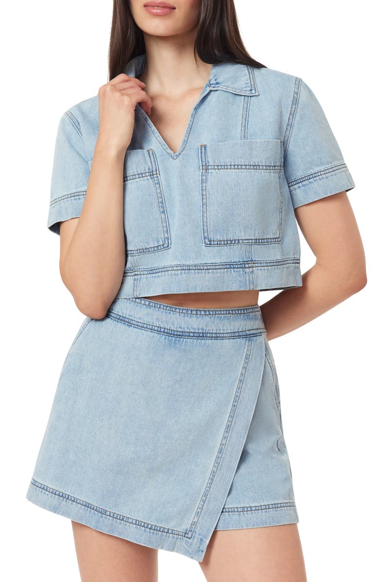 Kensie Short Sleeve Denim Crop Top, Main, color, Logan