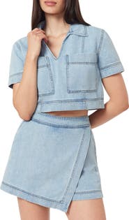 Kensie Short Sleeve Denim Crop Top