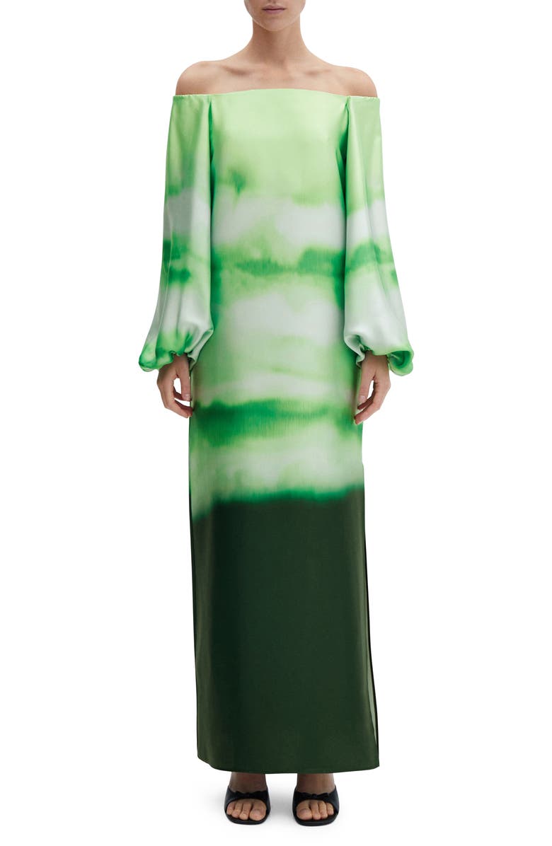 MANGO Tie Dye Off the Shoulder Long Sleeve Maxi Dress, Main, color, 