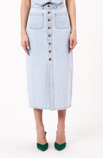 Rolla's Denim Midi Skirt In Light Vintage Blue