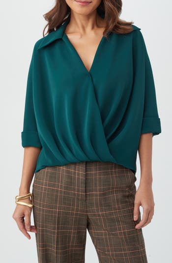 Trina Turk Otto Faux Wrap Top In Green