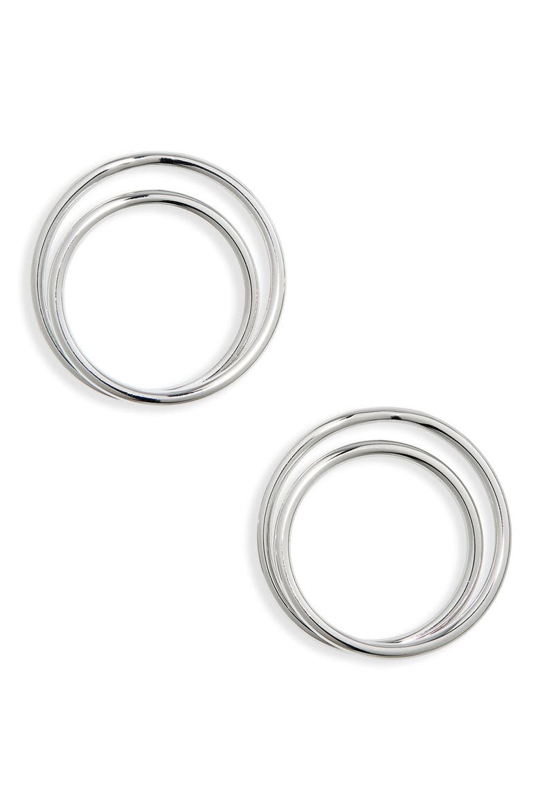 Double Hoop Earrings, Main, color, RHODIUM
