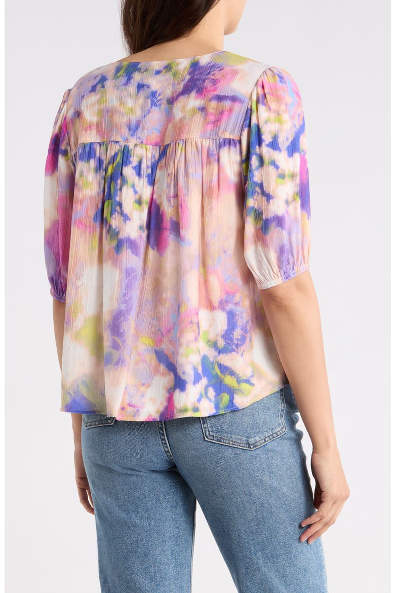 Tie Front Puff Sleeve Tunic Top, Alternate, color, DREAMSCAPE