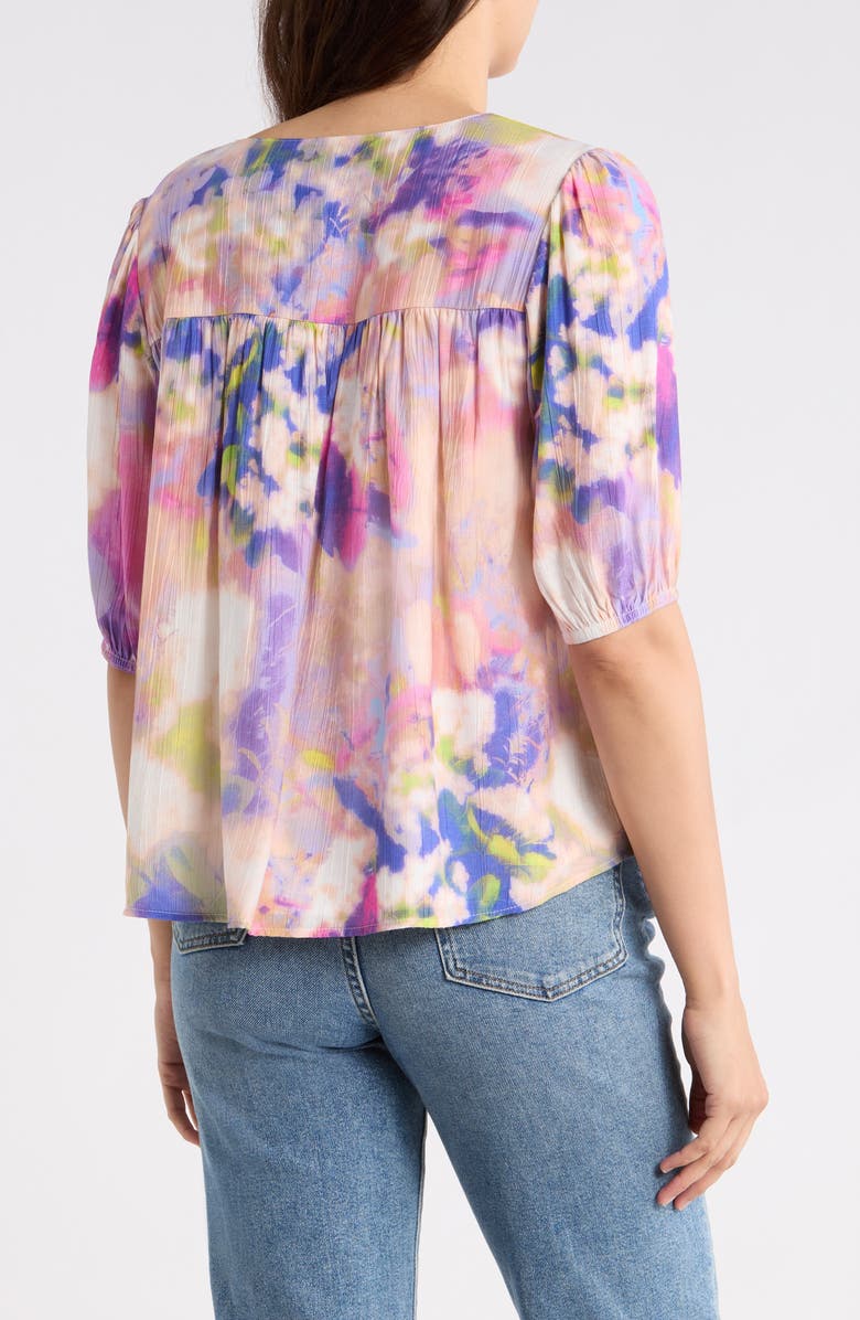 Nicole Miller Tie Front Puff Sleeve Tunic Top, Alternate, color, Dreamscape