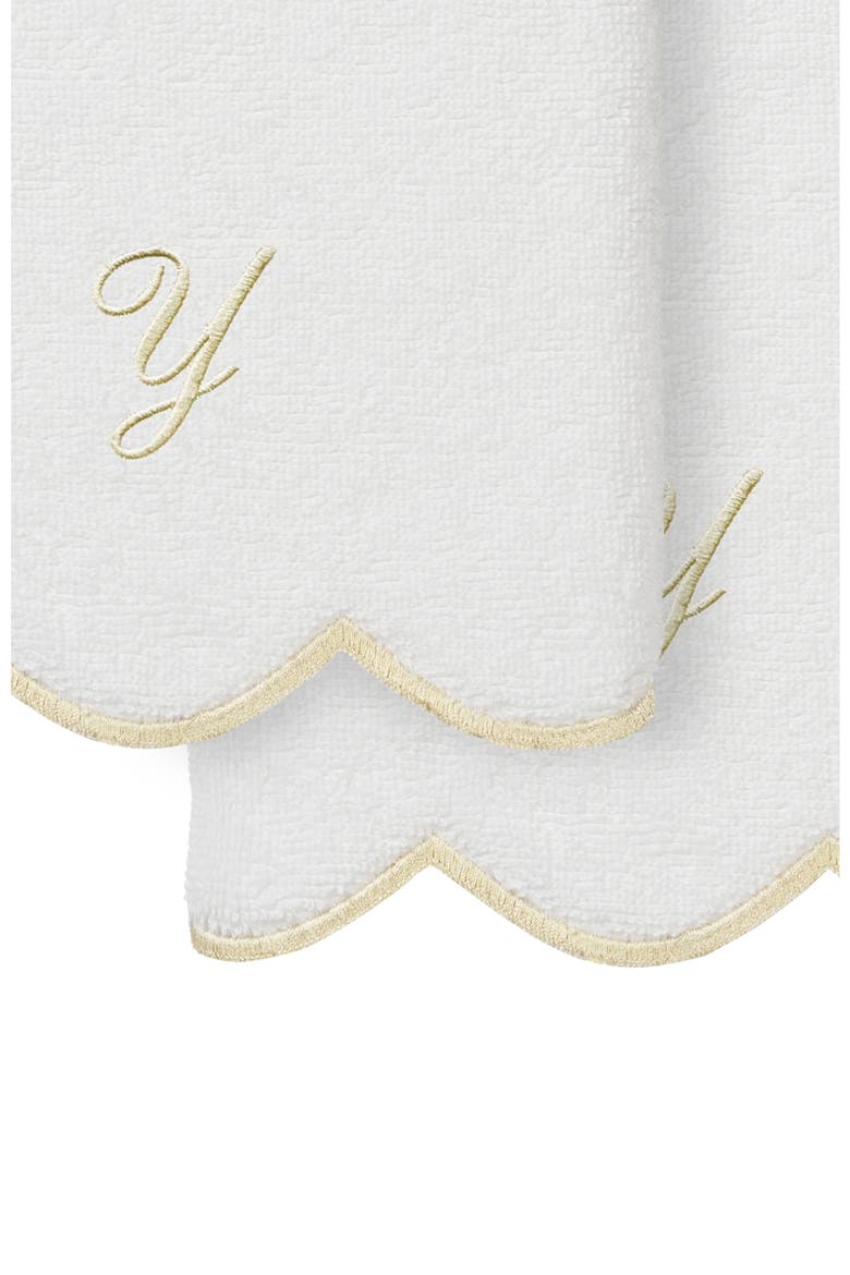 Adornia Scallop Set of 2 Monogrammed Hand Towels, Alternate, color, WHITE/ BEIGE Y