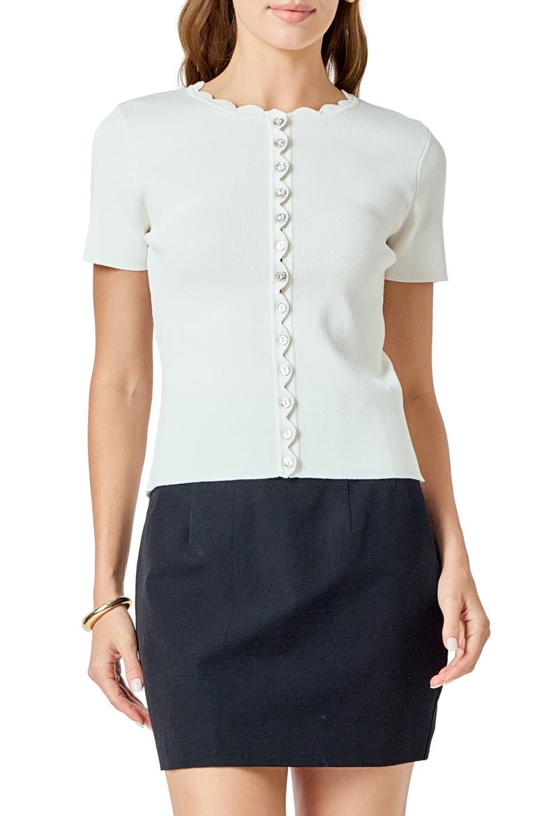 Scallop Accent Button Front Knit Top, Main, color, IVORY