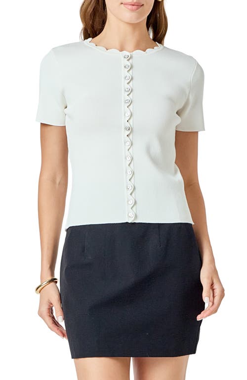 Endless Rose Scallop Accent Button Front Knit Top In White
