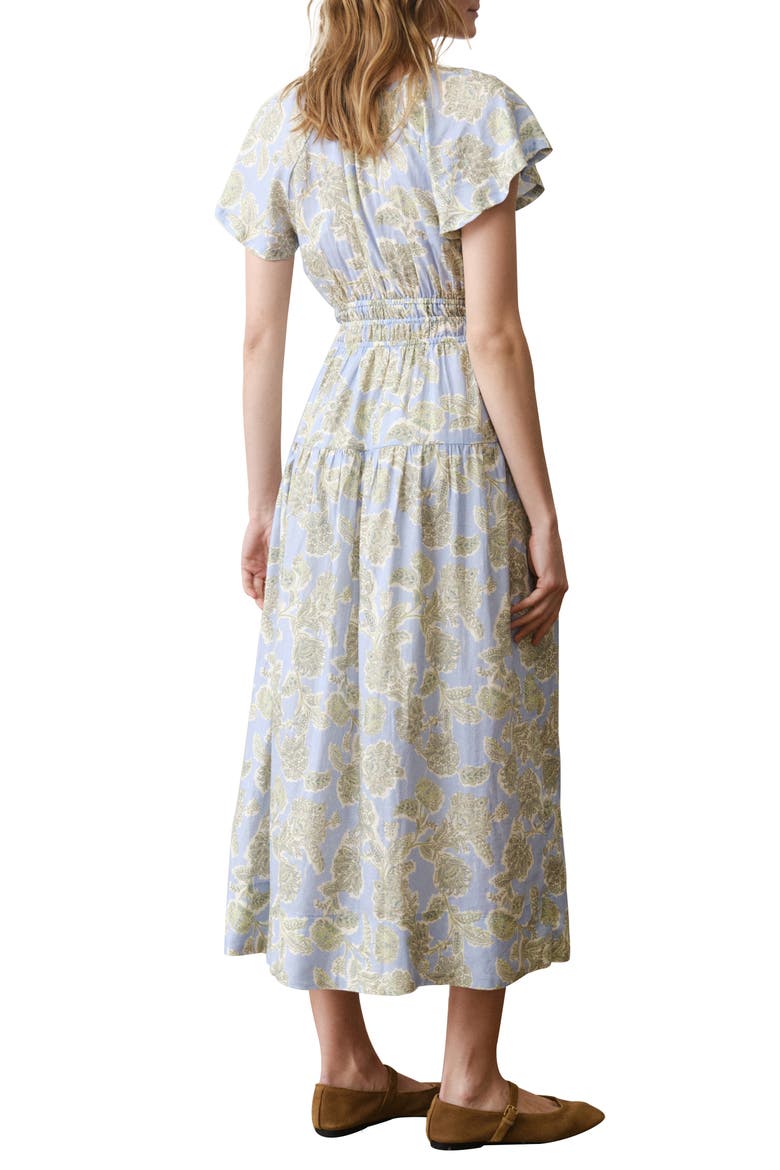 Skye Print Flutter Sleeve Midi Dress, Alternate, color, BLUE FLORAL