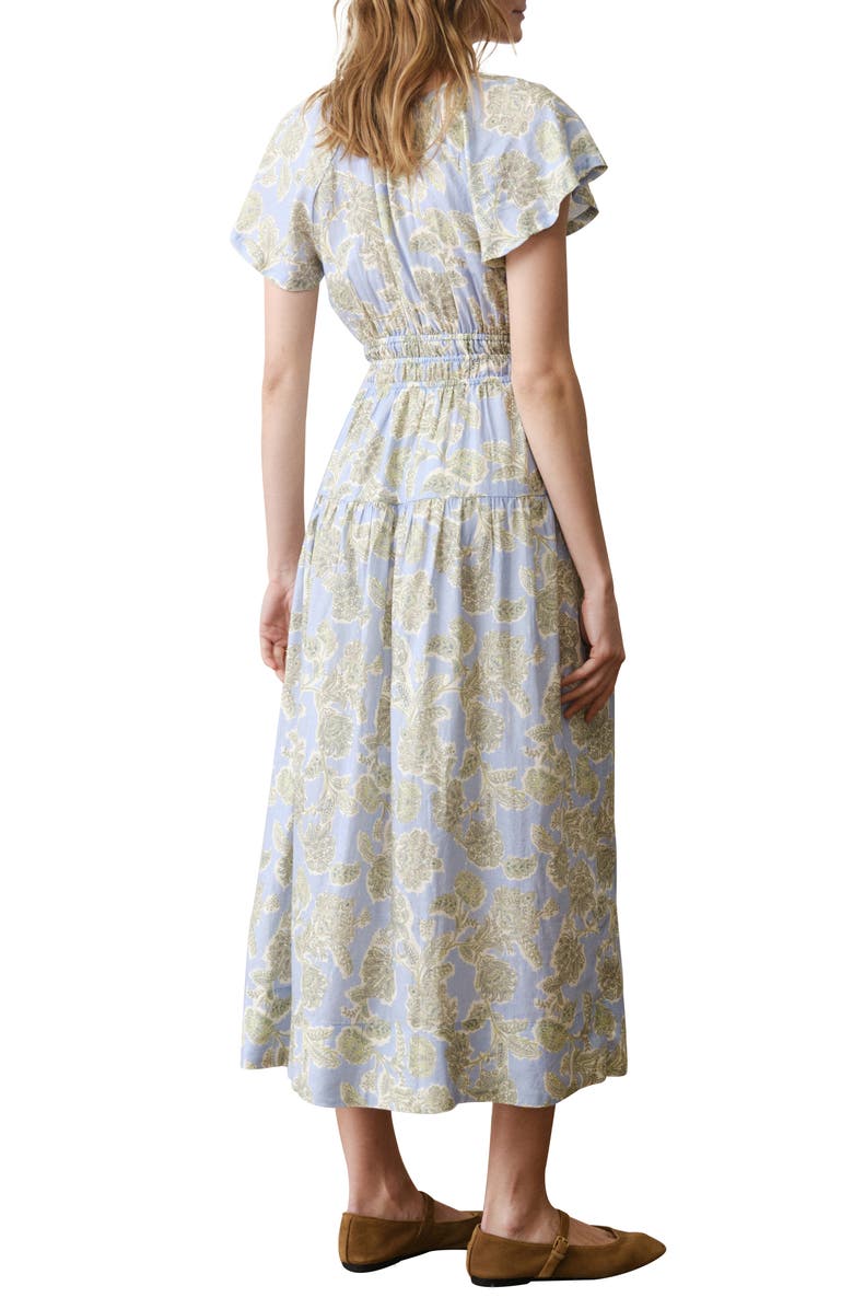 Marine Layer Skye Print Flutter Sleeve Midi Dress, Alternate, color, Blue Floral