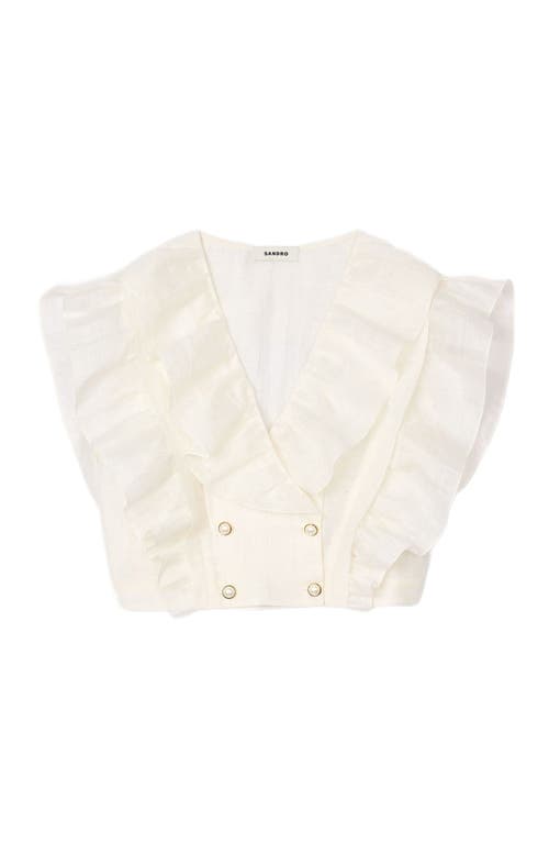 Sandro Ruffled Crop Top In White