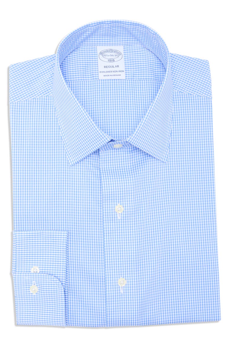 Brooks Brothers Regular Fit Explorer Non-Iron Gingham Button-Down Shirt, Main, color, Blue Mini Gingham