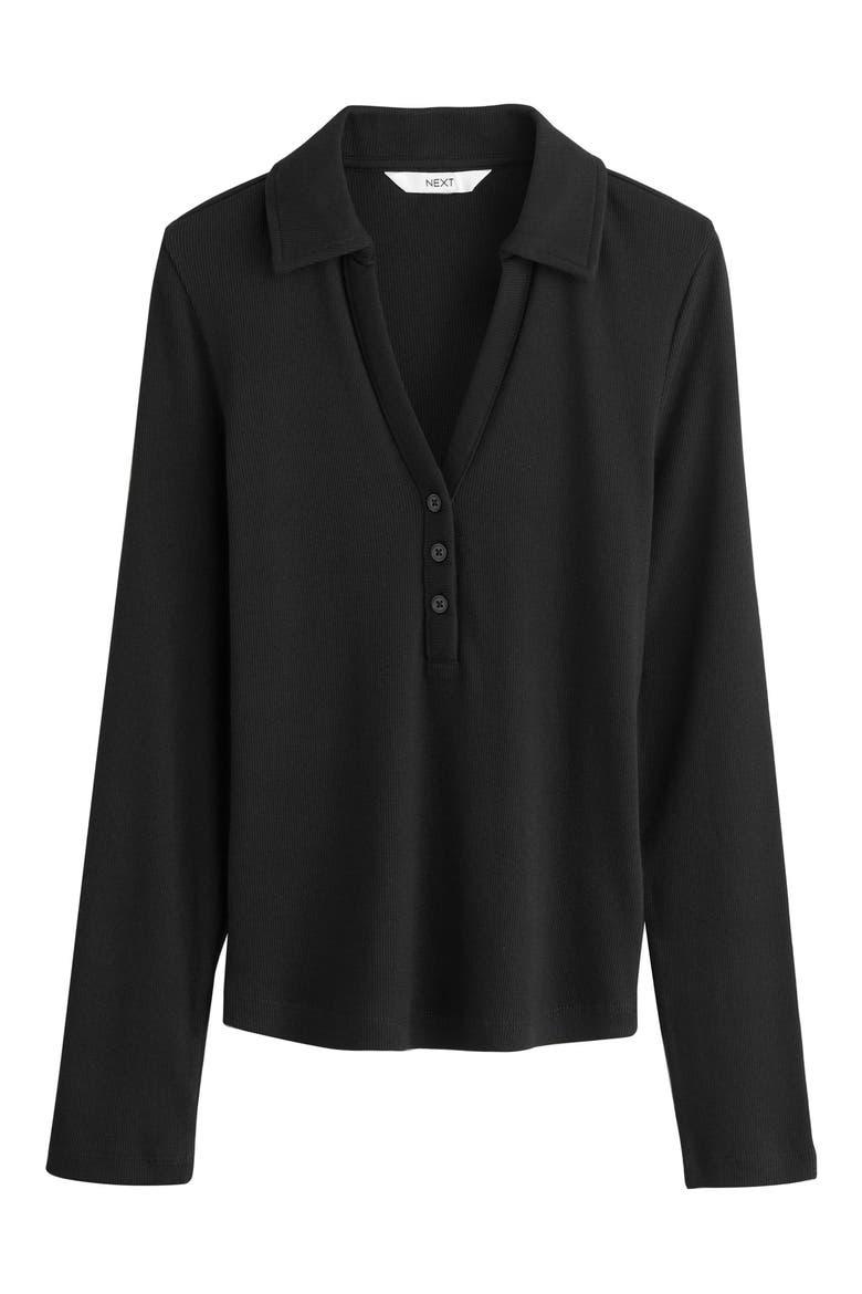 Collar Rib Top, Alternate, color, BLACK