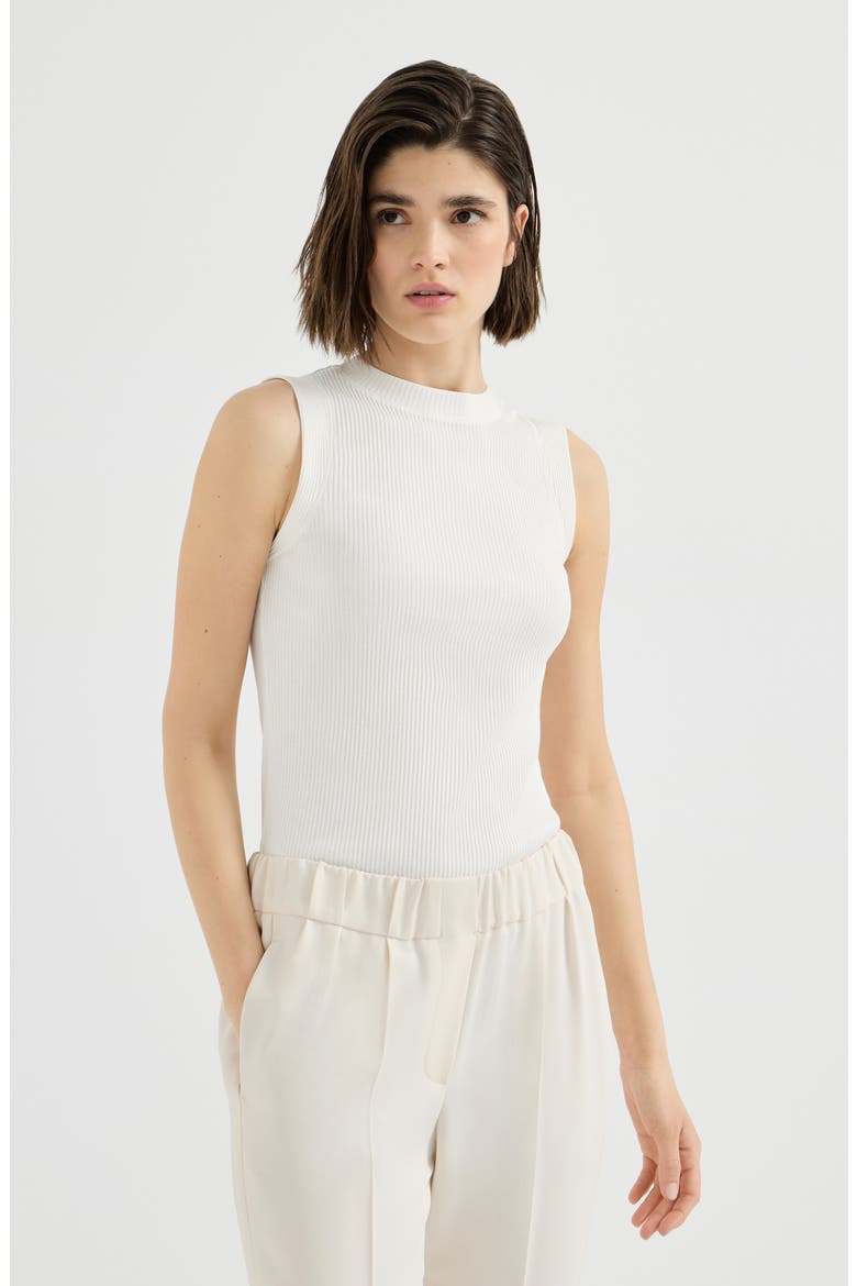 Cotton ribbed jersey top with monili, Main, color, Ivory