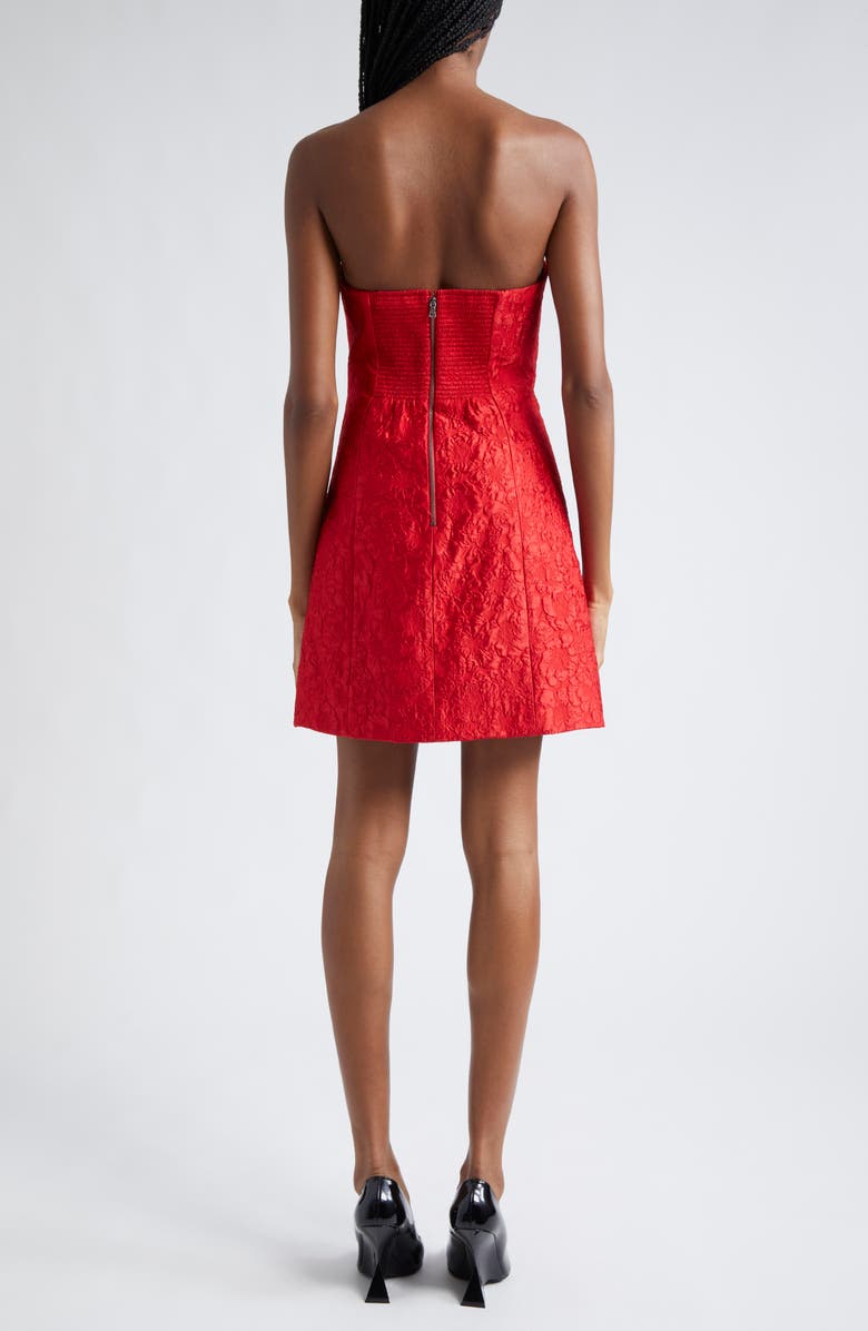 Alice + Olivia Velia Floral Brocade Strapless Minidress, Alternate, color, Perfect Ruby