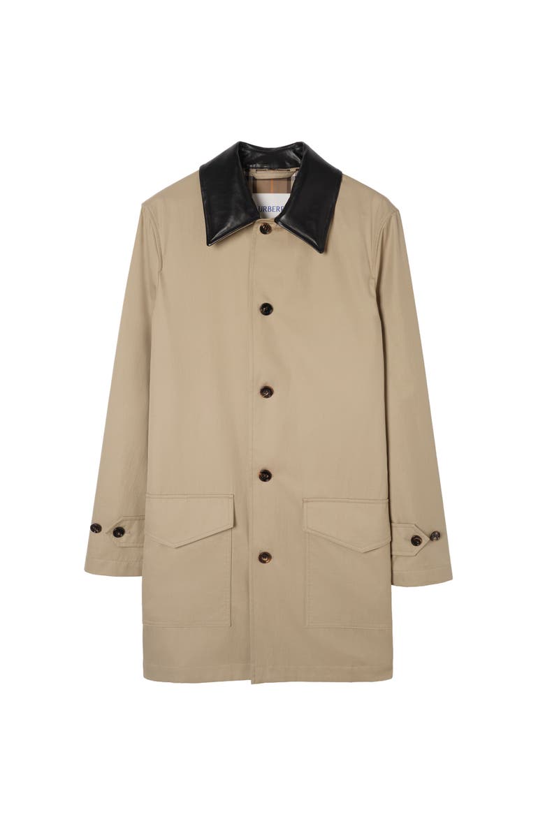 Burberry Mid-length Leather Collar Meadowbank Car Coat, Main, color, Saltmarsh Beige