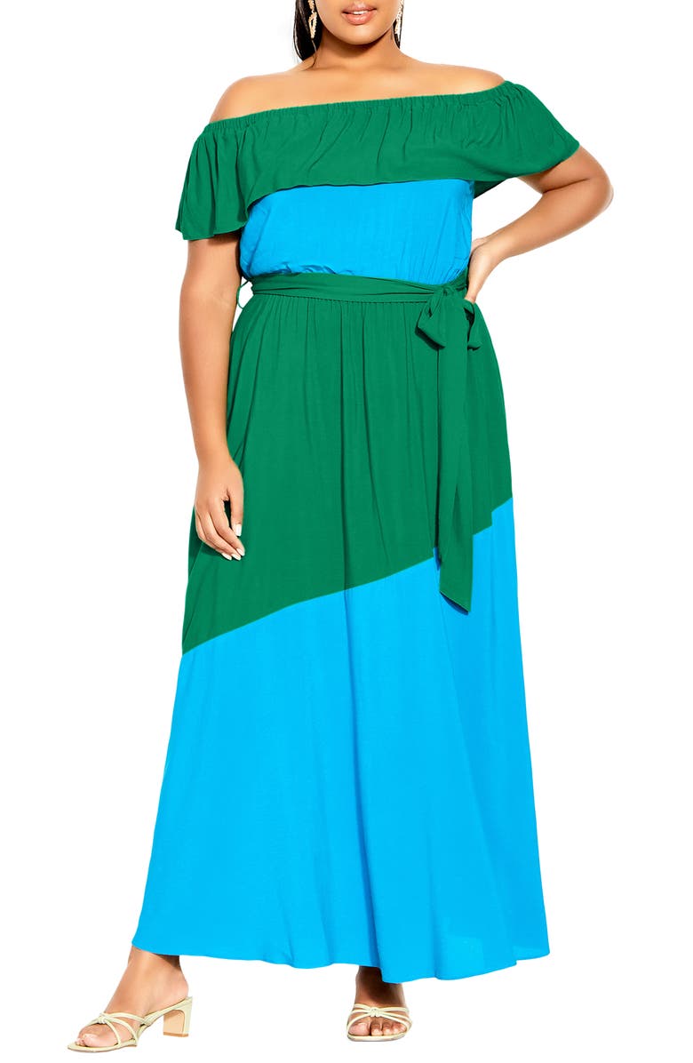 City Chic Colorburst Off the Shoulder Maxi Dress, Main, color,