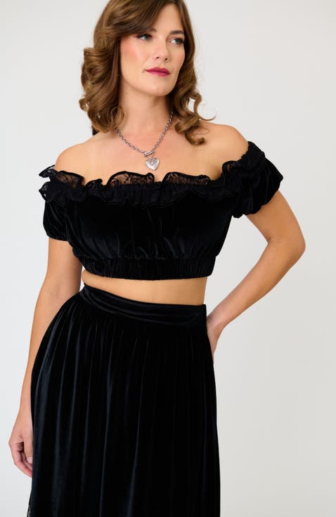 1970s Off Ruffle Up Crop Top
