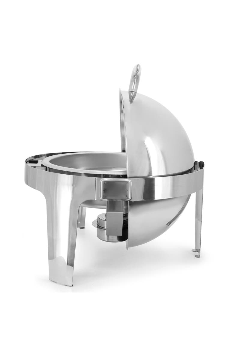 6.3 Quart Round Stainless Steel Dome Roll Top Professional Chafing Dish/Food Warmer/Buffet Server Serving Dish, Alternate, color, Silver