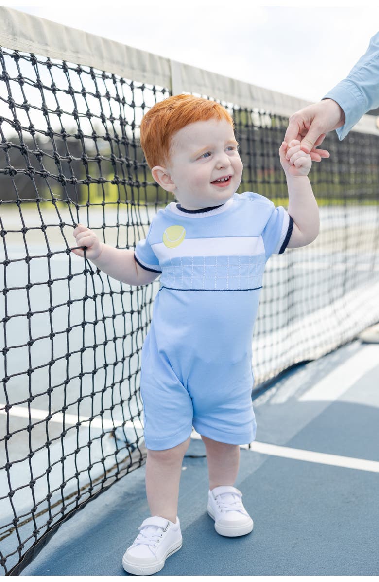 Florence Eiseman Knit Shortall With Tennis Ball, Alternate, color, Light Blue