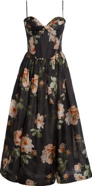 Zimmermann Kindred Spirit Luna Linen & Silk Organza Corset Midi Dress